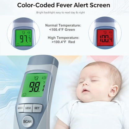 Medical No Touch Forehead Thermometer for Adults and Kids | Baby Thermometer, Fever Alarm, 1 Second Fast Reading, Memory Recall - color: Blue