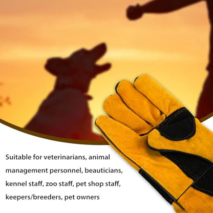 17.32" Animal Handling Gloves,Cowhide Bite Proof, Fits Dogs/Cats | 17.32" Extended Forearm Guard, Snake & Scratch Resistant, Reinforced Leather, Secure Grip for Reptiles, Birds & Falconry - color: Yellow（17.32"）