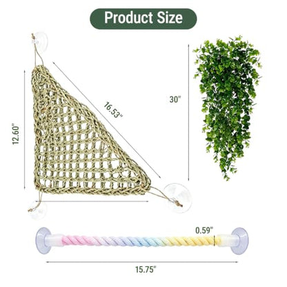 Reptile Hammock and Climbing Set for Gecko, Lizard and Small Snake | 15-Piece Set,Natural Handwoven Hammock,Gradient Climbing Rope,Flexible Habitat Setup,For Snakes and Geckos