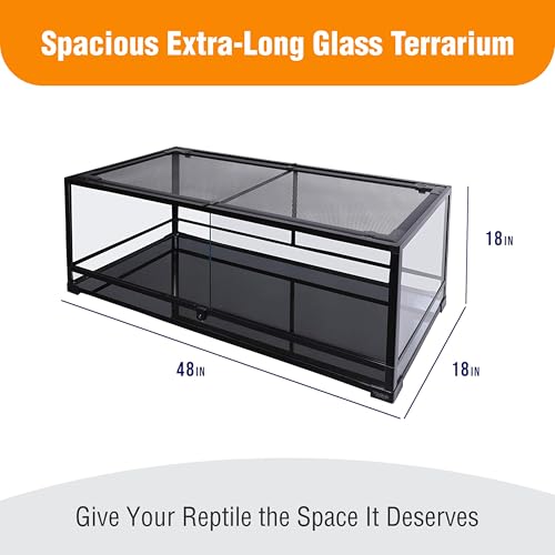 48x18x18 Extra-Long Reptile Terrarium - 67 Gallon Glass Terrarium for Bearded Dragon, Snake, Gecko, Lizard with Screen Top & Locking Doors; Easy Assembly - size: 48Lx18Wx18H