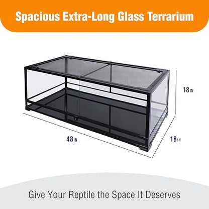 48x18x18 Extra-Long Reptile Terrarium - 67 Gallon Glass Terrarium for Bearded Dragon, Snake, Gecko, Lizard with Screen Top & Locking Doors; Easy Assembly - size: 48Lx18Wx18H