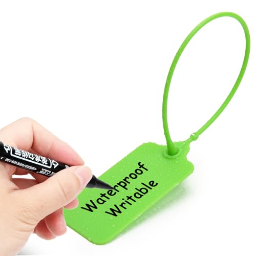 50 Green Blank Plastic Tags for Labeling Waterproof Hanging Labels Writable Tags Seal Plastic Marking Label for Clothes Bags Keys Inventory with One Marker Pen - color: Green, size: 50 PCS