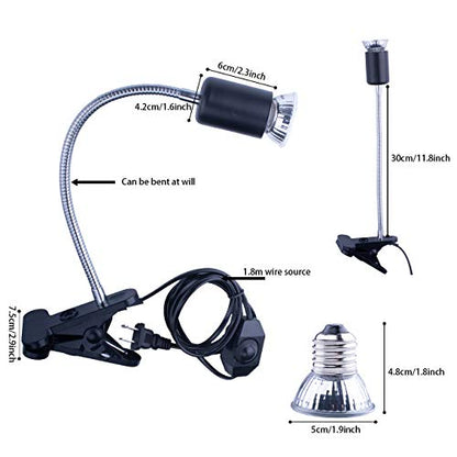 Reptile Heat Lamp UVA UVB Light Bulb, 360° Rotatable Basking Spot Light - color: Black