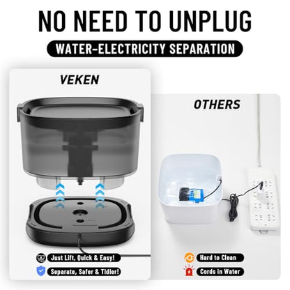 Veken 85oz/2.5L Cat Water Fountain with Detachable Tank & Secure Clips | Easy to Clean & Assemble, Quiet Operation & LED Light, Pet Drinking Dispenser, Gifts, Cats, Dogs and Small Pets, Black - color: Black