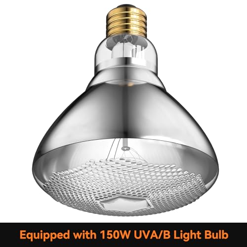 Reptile Heat Lamp,7inch Deep Dome Reptile Light Fixture with 3/6/12 Timer, Infrared Reptile Heat Lamp Max 150W Blub, for Turtle Bearded Dragon Lizards Snake（1PCS 150W Bulb Included）