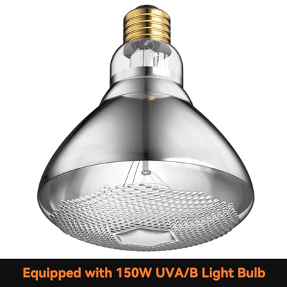 Reptile Heat Lamp,7inch Deep Dome Reptile Light Fixture with 3/6/12 Timer, Infrared Reptile Heat Lamp Max 150W Blub, for Turtle Bearded Dragon Lizards Snake（1PCS 150W Bulb Included）