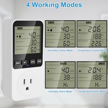 Temperature and Humidity Controller Plug in Thermostat Outlet with Humidity Control 120V Heating Cooling Humidification Dehumidification for Greenhouse Mushroom Grow Tent Reptile Aquarium - color: Htc820