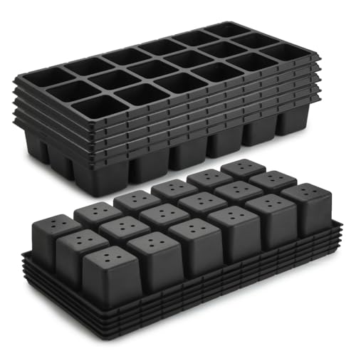 RooTrimmer 10 Pack 18 Cell Seed Starter Trays - 2.9 "Deep 3 Inch Big Cell Plastic Nursery Trays, 20" x 10", for 1020 Flat Trays Seed Germination, Planting Seedlings & Propagation - color: Black, size: 18 Cells-10P