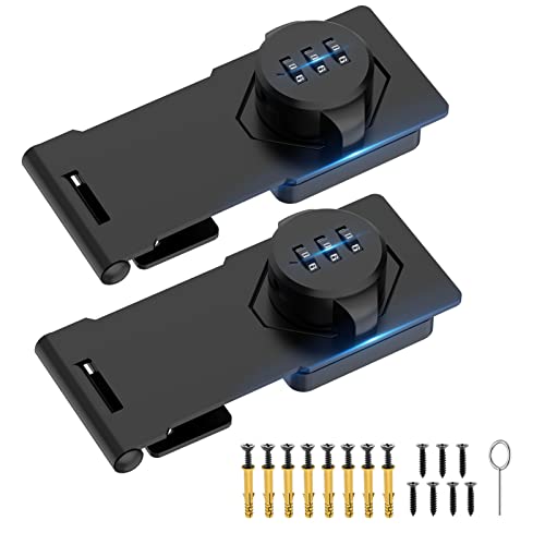 Household Cabinet Password Hasp Locks, Cabinet Locks with Combination, Door Security Slide Latch for Small Barn Doors, Bathroom, Outdoor, Garden (2 Pack Black) | Household Door Security Slide Latch for Small Bathroom, Outdoor, shed, Bedroom, Closet, Barn