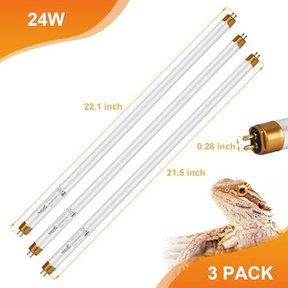 UVB Light for Reptiles Bearded Dragon, 3 Pack T5 UVB Reptile Light UVB Bulb 10.0 24W UVA UVB Reptile Light Bulb Terrarium Light Lamp Tube for Turtle Chameleon Leopard Gecko Snake Tank, 22 Inch - size: T5-22 Inch(3 Pack)