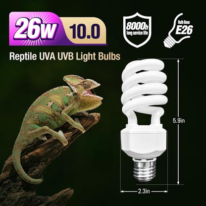 Leoterra Reptile UVB Light Bulb 26W 10.0, High Intensity UVB Light for Bearded Dragon, Veiled Chameleons & Adult Red-Eared Sliders in Large Terrarium, Powerful UVA UVB for Reptile - size: 26w 10.0