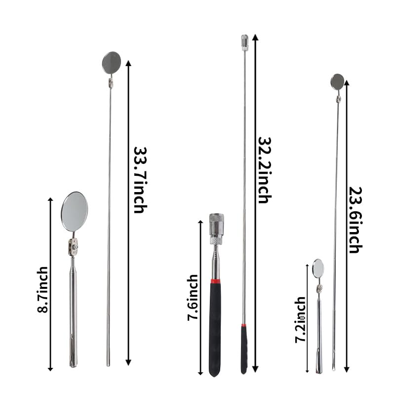 6Pcs Telescoping Magnetic Pickup Tool Set with LED Lights | 4Pcs Round and Square Inspection Mirror Telescoping, 2Pcs Magnet Stick Best Gadgets Gifts for Men - size: 6