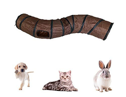 iCAGY Cat Tunnel Toys for Indoor Cats Kittens Rabbits, Pet Toy Play Tunnels | Interactive Crinkle Pop Up Tunnel Toys, Relieve Cat Boredom, Brown 47" Shape S - color: Brown