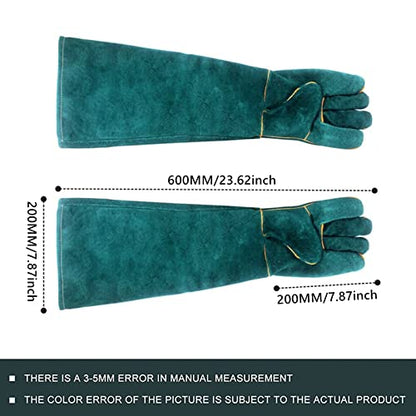 23inch Animal Handling Gloves,Animal Control Gloves Bite | Resistant Snake Proof Cowhide Reinforced Leather Protection Dog Training Glove for Cats Scratch Reptiles Birds Falcon - color: Green（23.62"）