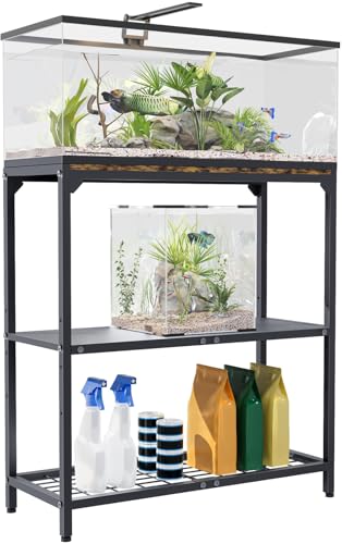 20-30 Gallon Aquarium Stand with 3-Tier Adjustable Storage Shelf | Heavy Duty Fish Tank Stand, Reptile Breeder Turtle Tank Terrarium Rack Table for Home Office, 31" L x 13" W x 32.2" H, Black