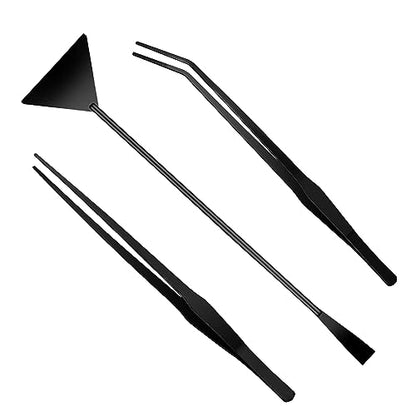 3Pcs Aquascaping Tools Kit, Long Stainless Steel Aquatic Plant Tweezers, Scrapers, Long Handle Feeder Tools for Fish Aquariums, Reptiles Snakes Lizard Gecko Spider and Bird (Black) - color: Black