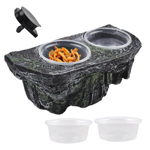 kathson Magnetic Reptile Feeder Ledge,Double Bowl Magnetic Lizard Food and Water Dish Crested Gecko Feeding Bowls with Suction Cup Reptile Food Bowl Accessories for Chameleon Spider