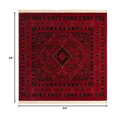 Unique Loom Tekke Collection Area Rug - Sheibani (7' 10" Square, Red/ Black) - size: 7'10" x 7'10" (Square)