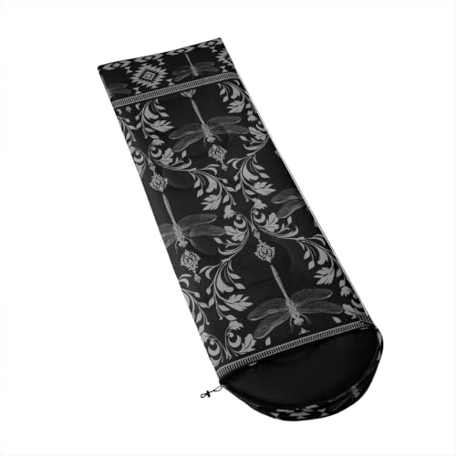 Erosebridal Longhorn Cow Skull Sleeping Bag for Kids Goth Witchy Damask Camping Blanket for Hiking Travel Hunting Sleep Bag - color: Black Rustic Dragonfly
