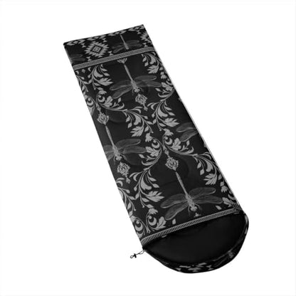 Erosebridal Longhorn Cow Skull Sleeping Bag for Kids Goth Witchy Damask Camping Blanket for Hiking Travel Hunting Sleep Bag - color: Black Rustic Dragonfly