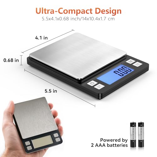 BOMATA 0.01g High Precision Jewelry Scale, 1000g Digital Gram Scale, Black | Small & Portable Design with Hold, Tare & Counting Function, Precise for Gold, Bullion, Coins, Gemstones & Crafts - color: Black