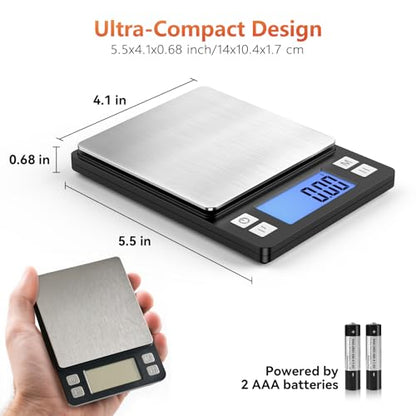 BOMATA 0.01g High Precision Jewelry Scale, 1000g Digital Gram Scale, Black | Small & Portable Design with Hold, Tare & Counting Function, Precise for Gold, Bullion, Coins, Gemstones & Crafts - color: Black
