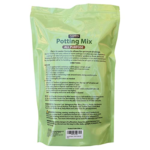 Harris All Purpose Premium Potting Soil Mix with Worm Castings and Other Nutrients, 4 Quarts - size: 4 Quart