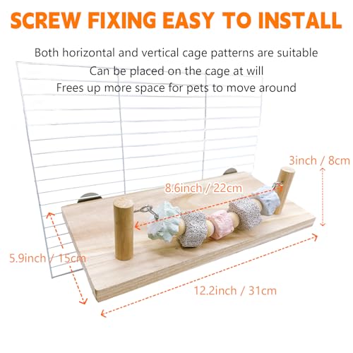 Hamster Platform Chinchilla Ledge Chew Toys with Lava Stone Block for cage | Wooden Climb Rest Shelf, Nail Trimming Bird Perch, Teeth Grinding Toys for Gerbil Mouse Parakeets Budgie Rat Cage Accessories - style: Style C
