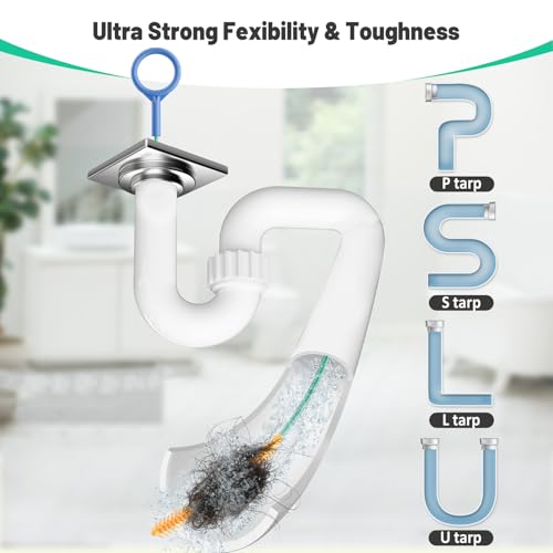 Reusable Drain Snake Hair Clog Remover, 30 inch Drain Cleaner Tool (5 Pack) | Anti-Break Metal Core & Nylon Layer, Flexible Shower Snake for Bathroom Sinks, Tubs and Shower Pipes
