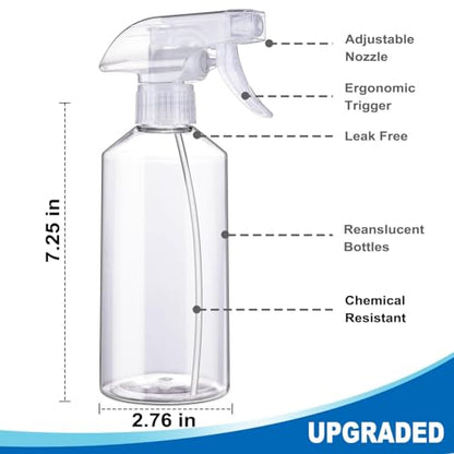 Spray Bottles 16.9oz/2Pack - Premium Adjustable Spray Bottles for Cleaning | No Leak And Clog Mister Spray Bottle - Spray Bottle For Hair, Plants, Pet, Vinegar, and Rubbing Alcohol Reagent - color: Clear