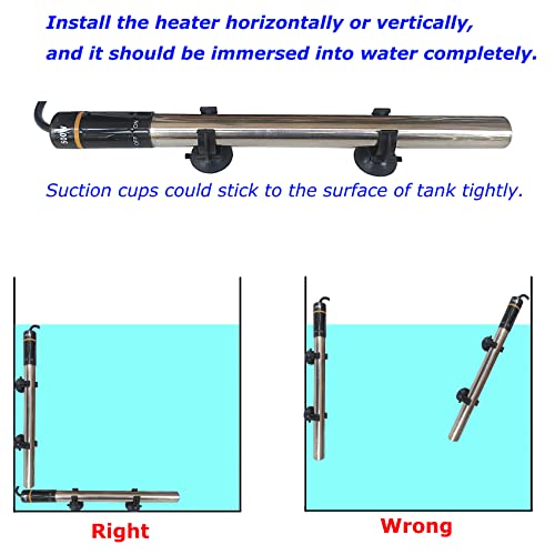 Aquarium Heater, 500W Submersible Fish Tank Heater Underwater Turtle Water Warmer for 40-90 Gallon Tank with with Intelligent LED Temperature Display and External Temperature Controller - color: Upgraded Stainless 500W (for 50-90 gallon)