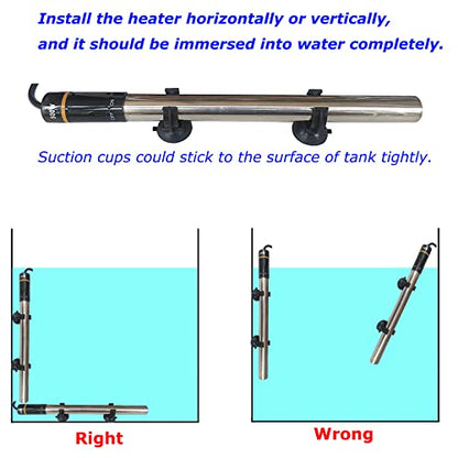 Aquarium Heater, 500W Submersible Fish Tank Heater Underwater Turtle Water Warmer for 40-90 Gallon Tank with with Intelligent LED Temperature Display and External Temperature Controller - color: Upgraded Stainless 500W (for 50-90 gallon)