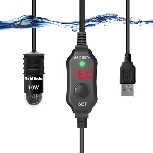 YukiHalu USB Powered Aquarium Heater, 10W Adjustable Mini Fish Tank Heater with External Temperature Controller, LED Display, Used for 0.5-1 Gallon Tank (10W USB) - size: 10 Watts (USB)