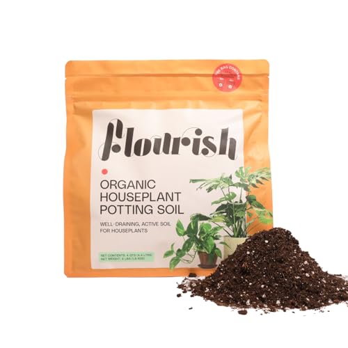 Flourish Plant Organic Houseplant Soil – 4 qt Potting Mix for Indoor Plants, Boosts Roots & Reduces Transplant Shock, with Peat for Moisture Retention, USA Made