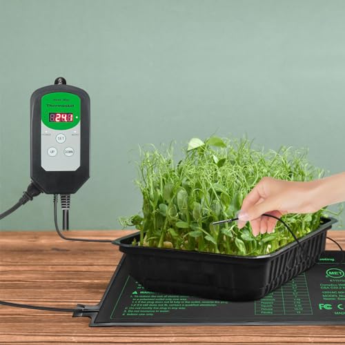 Seedling Heat Mat and Digital Thermostat Combo Set, MET-Certified Plants Heating Mat Warm Hydroponic,Germination, Indoor Gardening, Greenhouse - size: 10*20.75"- set