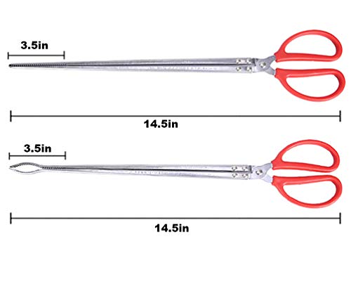 Multi-Function Clip Scissor Tongs Anti-Slip Tool Clip Sea Crab Artifact Crab Tongs 14.5 Inches Long Metal and ABS Material Silver and Red (Curved Head) - size: Curved Head