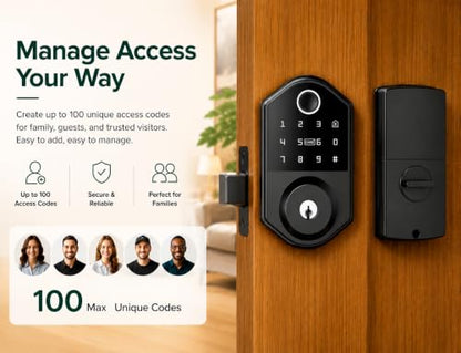 Fd001 Fingerprint Door Lock,Keyless Entry Deadbolt Lockwith Touchscreen Keypad,Auto Lock,Smart Locks for Front Door,with 2 Keys 2 Ic Cards,Easy Installation,Matte Black
