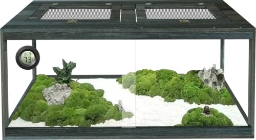Reptile Terrarium Tank 37 Gallon, Snake Enclosure, Lizard, Leopard Gecko Tank with Openable Metal Mesh, Lockable Bearded Dragon Tank, Front Opening Reptile Cage (Black Gray, 32" x 16" x 16") - size: 37 Gallon (32" L x 16" W x 16" H)