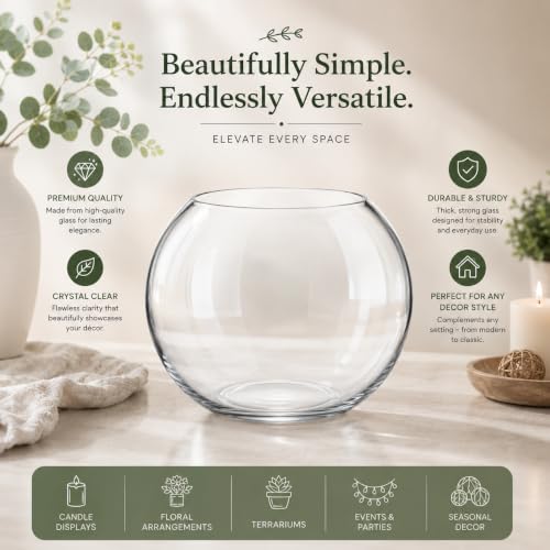 Glass Bubble, 6" Height x 8" Width Glass Fish Bowl Vase, Bubble Bowl vase for Terrarium, Flower vase Centerpiece - size: Bubble Bowl : 5.8" Height x 8" Width