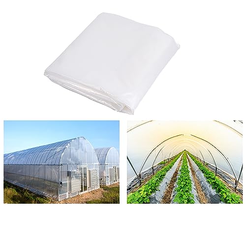 Greenhouse Film 13 x 26 Ft Greenhouse Plastic Plant Covers Freeze Protection UV Resistant PE Clear Film for Plants Dust Proof Resist Cold Weather Heavy Rainfall Strong Winds