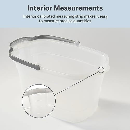 Casabella Cleaning Bucket Rectangular for Mopping or Storage with Handle and Built-In Pour Spouts, 4-Gallon, Clear