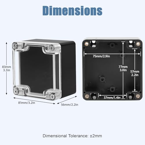 Junction Box with Clear Cover IP65 Waterproof Project Box Dustproof ABS Plastic Electrical Project Boxes Universal Enclosure, Black 3.2"x 3.1"x 2.2"(83x81x56mm)(Pack of 2) - color: 2 packs, size: 3.2"x 3.1"x 2.2"