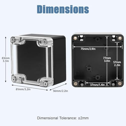 Junction Box with Clear Cover IP65 Waterproof Project Box Dustproof ABS Plastic Electrical Project Boxes Universal Enclosure, Black 3.2"x 3.1"x 2.2"(83x81x56mm)(Pack of 2) - color: 2 packs, size: 3.2"x 3.1"x 2.2"