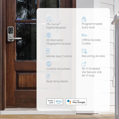 Lockly Secure Pro Wi-Fi Smart Lock with Handle | Keypad Keyless Entry Door Lock with Fingerprint,App Remote Control, Works with Alexa and Google, Auto Lock - color: Satin Nickel