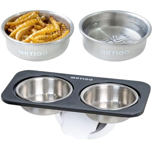 Lizard Gecko Feeding Ledge Holder, with 0.5oz Stainless Steel 10Cups | Gecko Feeding Ledge, Non-Suction Cup, with Stainless Steel Cups, Reptile Food Bowls Water Dish,Lizard Accessories Supplies