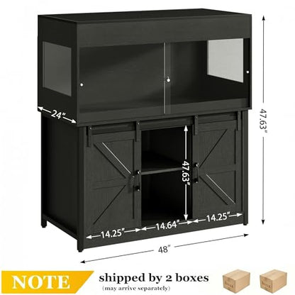 120 Gallon Reptile Tank with Stand, 4x2x2 Reptile Enclosure | with Sliding Acrylic Doors, Outlet, Cabinet,Bearded Dragon Tank, Reptile Terrarium for Snakes, Lizards, Geckos Black CAGE009B