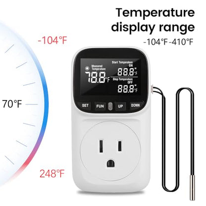 Diymore Digital Plug in Thermostat Outlet Temperature Controller Electric Digital Thermostat Heating Cooling Mode Timer Socket 120V Heating Cooling Control 110V 15A Celsius Fahrenheit Display, White - style: Modern