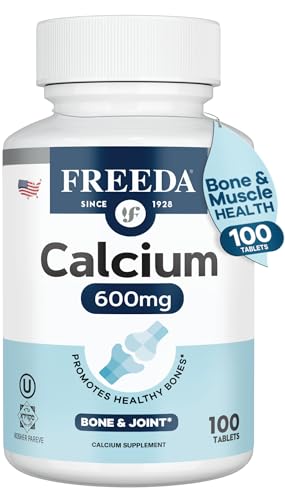 FREEDA Calcium 600mg Tablets for Bone, Joint & Teeth Support – 100 Count | Gluten-Free, Easy-to-Swallow Coated Tablets to Support Healthy Bones, Joints, Teeth, Muscle Function & Nerve Health