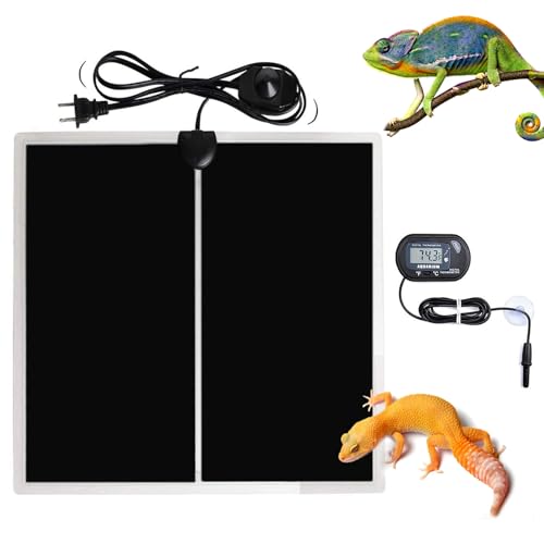MQ Reptile Terrarium Heat Pad with LCD Digital Aquarium Thermometer, 11 x 11in Power Adjustment Under Tank Heater Mat for Pets, Small Animals, Seedling, 14W - size: 14W, 11*11 in