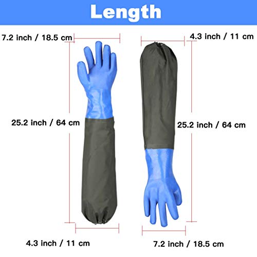 Haiou 25" Long Rubber Gloves for Waterproof Pond Gloves for Cleaning -Large | Elbow Length Gloves Gardening Gloves Heavy Duty Waterproof Fishing Gloves for Women and Men